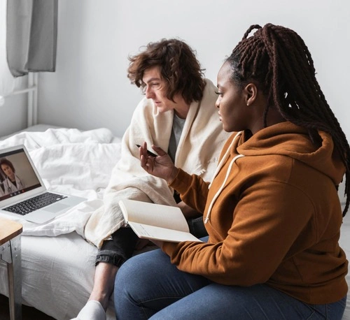 Virtual therapy session taking place at home