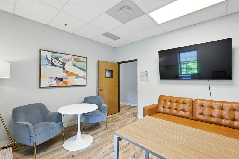 TV room at BasePoint Academy in Forney