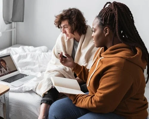 Virtual therapy session taking place at home